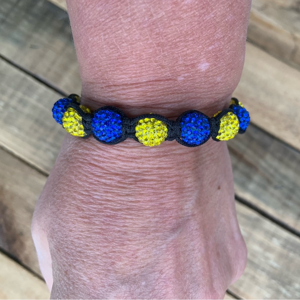 Shambala Bracelet Made with Real Swarovski Crystals Adjustable MI Blue & Yellow